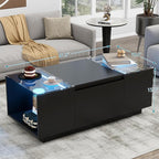 Modern High Gloss Coffee Table with Storage, 41.3-Inch Glass Top Center Cocktail Table with Drawers for Living Room, Black