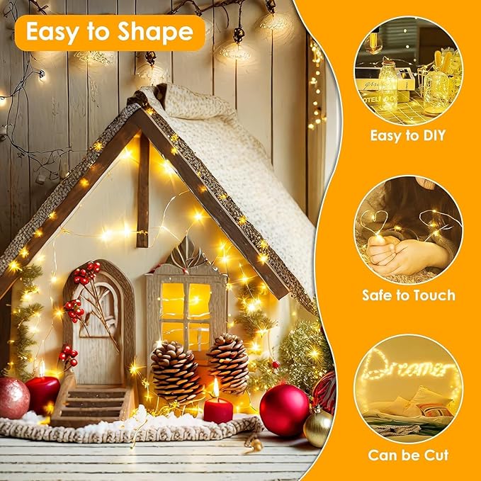 2Pack Each 66Ft 200 LED Fairy Lights Plug in, Waterproof String Lights Outdoor & Indoor, LED String Lights 8 Modes with Timer, Twinkle Light for Girl's Room Garden Christmas Decorations (Warm White)