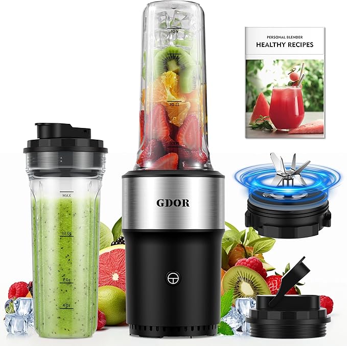 GDOR Blender for Smoothies, 25,000 RPM Personal Blender for Shakes and Smoothies with 2 * 24oz No-BPA To-Go Cups,Detachable 6-leaf Blade,Healthy Recipe,Black
