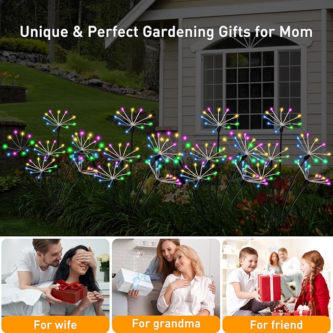 Kwaiffeo Solar Garden Lights Outdoor Waterproof Decorative Solar Lights for Outside 2 Pack with120 LED Swaying Fairy Firework Light Yard Garden Decor, Gifts for Mother's Day Mom Grandma Women