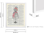 Poster Master Dictionary Art Poster - Mannequin Print - Sewing Art - Flower Art - Fashion Art - Gift for Men, Women & Dressmaker - Chic Decor for Living Room, Dorm or Office, 16x20 White Framed