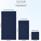 Chakir Turkish Linens 100% Cotton Premium Turkish Towels for Bathroom, 2 Large Bath Towels, 2 Hand Towels, 2 Washcloths (6-Piece Towel Set, Navy)