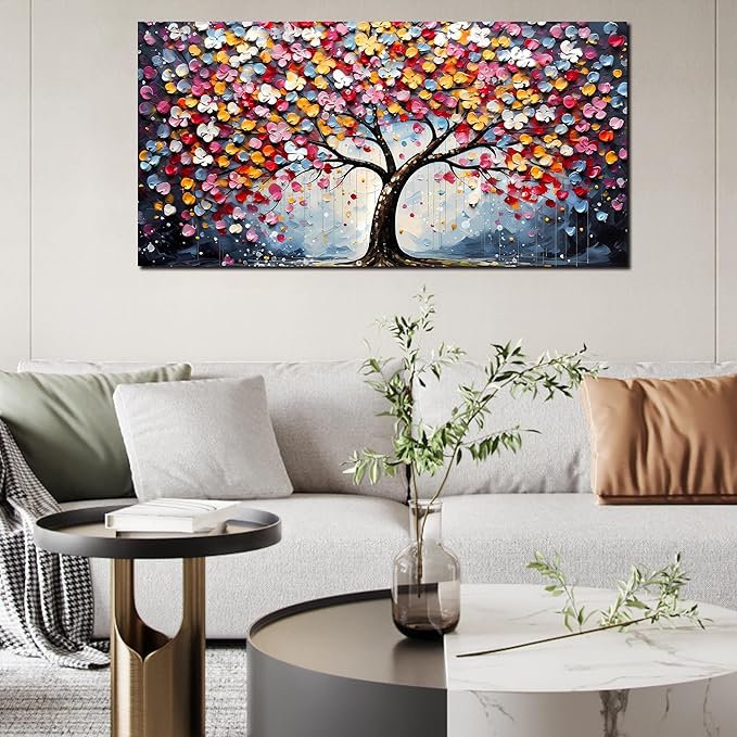 Zoyotago Large Canvas Wall Art Colorful Flower Tree Picture Gray Backgrounds Canvas Prints Ready to Hang for Bedroom Living Room Size 20x40