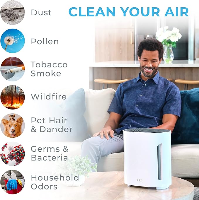 Pure Enrichment PureZone Air Purifier for Bedroom & Living Room, 4-Stage Filtration & UV-C Light, H13 HEPA Filter Helps Remove Bacteria, Pet Hair Dander, Allergens, Germs, Smoke, Dust (White)