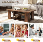 Tangkula 2-Tier Coffee Table, Modern Rectangular Center Cocktail Table with 5 Support Legs, Wooden Accent Living Room Furniture, Small Coffee Table for Small Spaces, Easy Assembly (Rustic Brown)