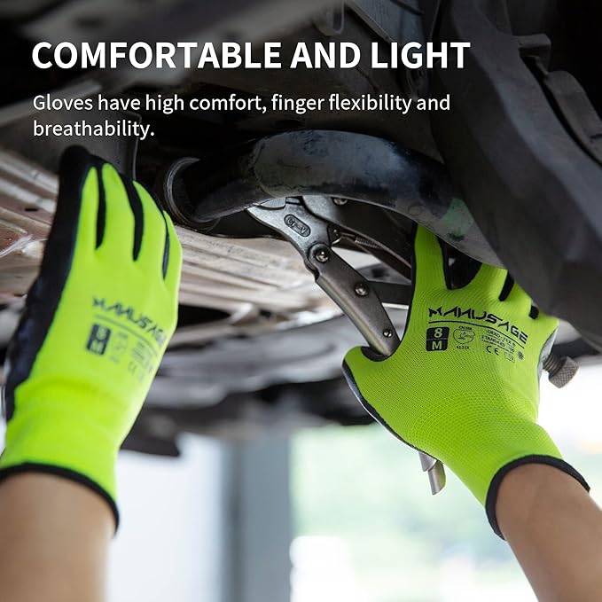 MANUSAGE Safety Work Gloves - Protective Glove for Men & Women - Ultrathin Hand Protection - For Construction, Gardening, Landscaping - Yellow - Size M - 24 Pairs