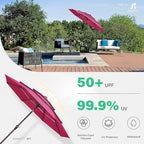 JEAREY 9FT 3 Tier Patio Umbrella Outdoor Market Umbrella Table Umbrellas with 8 Ribs 1.5 Pole Push Button Tilt and Crank UV Protection for Garden,Backyard,Pink