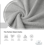 100% Cotton Wash Cloth for face & Body Set of 6, (12 x 12 inches) Sustainable, Soft, Highly Absorbent, Combed Cotton Wash Cloths Pack of 6 for Hotels, Spa, Bathroom, Dorm, Silver
