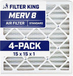 Filter King 15x15x1 Air Filter | 4-PACK | MERV 8 HVAC Pleated A/C Furnace Filters | MADE IN USA | Actual Size: 15 x 15 x .75"