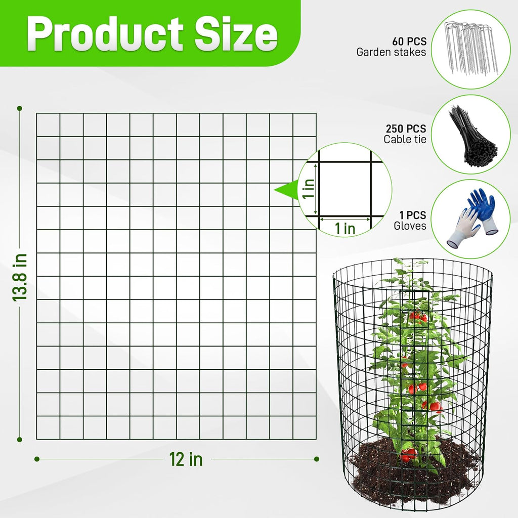 16 Pack Plant Protectors from Animals, 13.8"x 12" Wire Plant Protector, Wire Cages for Plants with Stakes and Cable Ties, Metal Plant Cages for Plants, Vegetables, Flowers