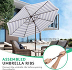 JEAREY 10FT Patio Umbrellas Outdoor Table Umbrella with Push Button Tilt and Crank, Market Umbrella 8 Sturdy Ribs UV Protection Waterproof for Pool, Garden (Black & White Stripe)