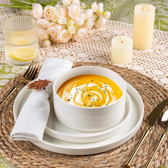 LERATIO Ceramic Dinnerware Sets for 4,Plates and Bowls Sets,Handmade Reactive Glaze Dishes Set,Scratch Resistant | Oven&Dishwasher & Microwave Safe,Service for 4-White