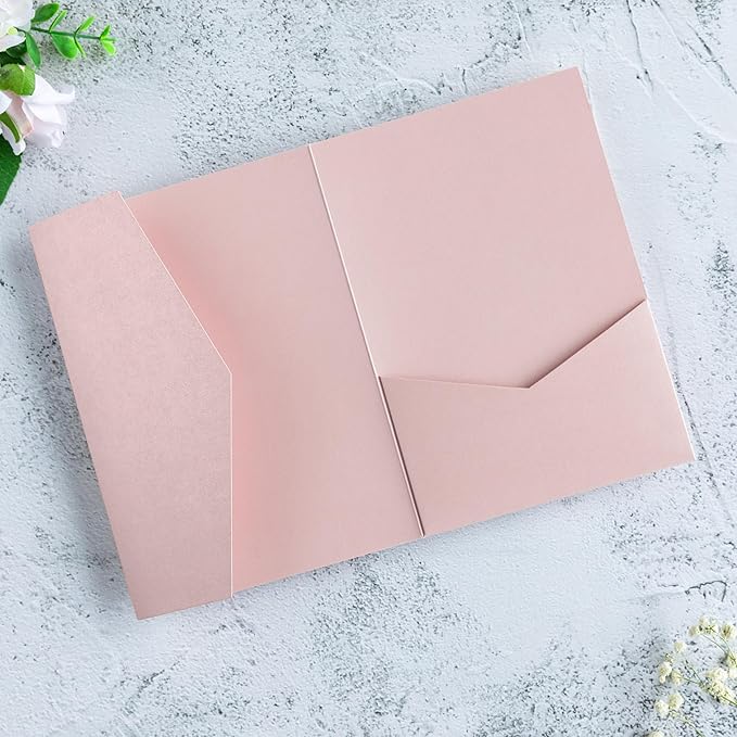 20 PCS Blush Pink Tri-fold Laser Cut Wedding Invitation Pockets for 5x7 Wedding Cards Bridal Shower Engagement Quinceanera Invitation