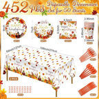 452 Pcs Happy Friendsgiving Party Decorations for 50, Fall Friendsgiving Paper Plates Napkins Cups Tablecloth Cutlery Straws for Autumn Harvest, Give Thanks Friends Giving Party Supplies