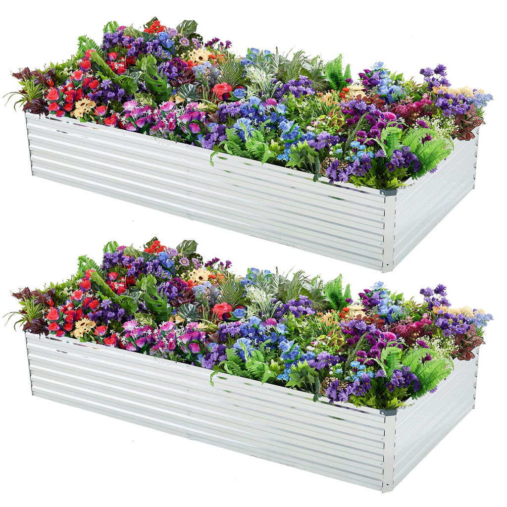 Meberam 2 Pack 6x3x1FT Galvanized Raised Garden Beds Kit Outdoor Metal Gardening Planter Box for Vegetable Elevated Flower Herbs,Silver