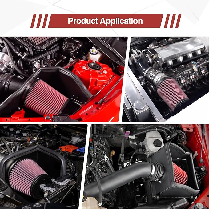 Universal Clamp On Air Intake Filter fits 3 In /3.5 In /4 In Three Different Size, Cone Air Intake Filter-Red