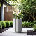 Kante Tall Fulted Planter, 21.7 Inch Tall Round Concrete Plant Pots with Drainage Hole and Rubber Plug, Modern Decor for Indoor Outdoor Plants, Flower, White