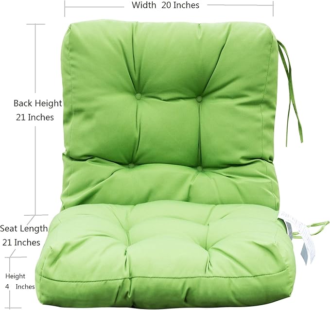 QILLOWAY Outdoor Chair Cushion for Patio Furniture, Waterproof Patio Cushions with Ties, Fade Resistant Replacement Pads for Outdoor Rocking Chairs,Green