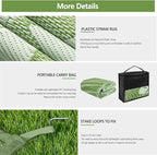 Waterproof Outdoor Rug 6x9 ft, Reversible Plastic Straw Mat with Leaf Pattern, Large Floor Mat for Patio, Camping, Picnic, Backyard RV, Deck, Light Green