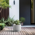 Kante Round Fulted Planter, 11 Inch Dia Large Concrete Plant Pots with Drainage Hole and Rubber Plug, Modern Decor for Indoor Outdoor Plants, Flower, White