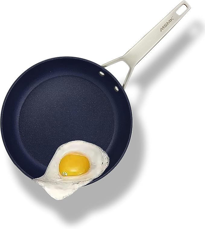 MsMk Small Nonstick Frying pan Blue, 8-inch Durable Egg Omelet Skillet, Titanium and Diamond Non Stick Coating From USA, for Induction,Cerammic and Gas Cooktops, Oven Safe,Dishwasher Safe