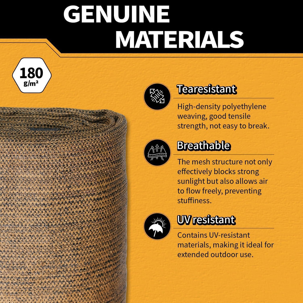 4x40Ft Garden Privacy Fence Screen, 180GSM Heavy Duty 90% Blockage Windbreak Mesh Tarp with Reinforced Edges & Anti-Rust Grommets, Includes Zip Ties for Garden, Yard, Backyard, Outdoor, Mocha