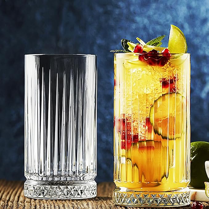 Highball Glasses Set of 6-15 oz Tall Glasses Drinking Set - Elegant Glassware Drinking Glasses for Water, Ice Coffee, Cocktail, Cold Beverage