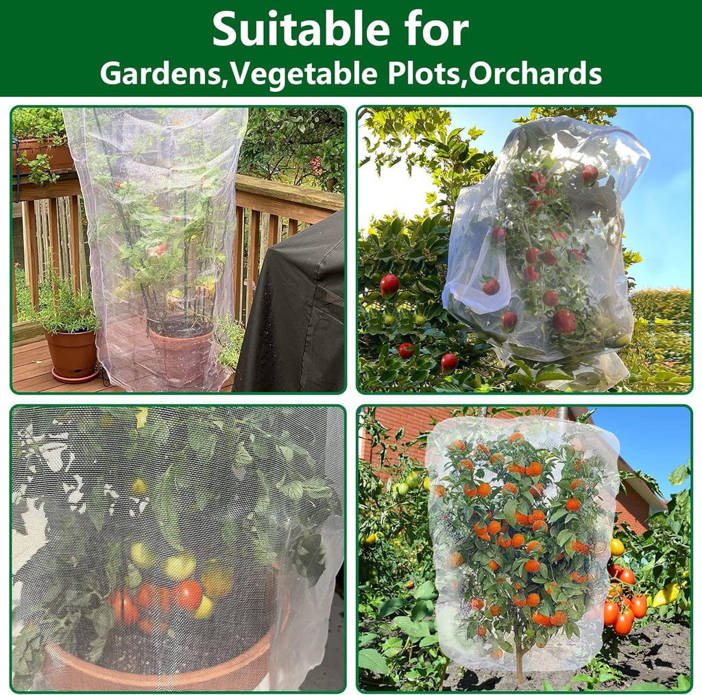 Alpurple 2 Pcs Insect Bird Barrier Netting Mesh with Drawstring- 4.9 x 3.2 Ft Garden Bug Netting Plant Cover- Fruit Tree Net for Protect Plant Fruits Citrus Flower from Insect Bird Eating
