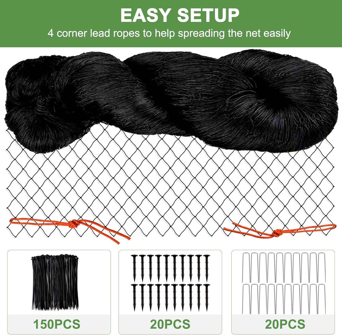 Heavy Duty Garden Netting - 100'x100' Poultry Netting for Chicken Coop, 3/4 Inch Mesh, Protects Fruits, Vegetables Against Squirrels, Deer