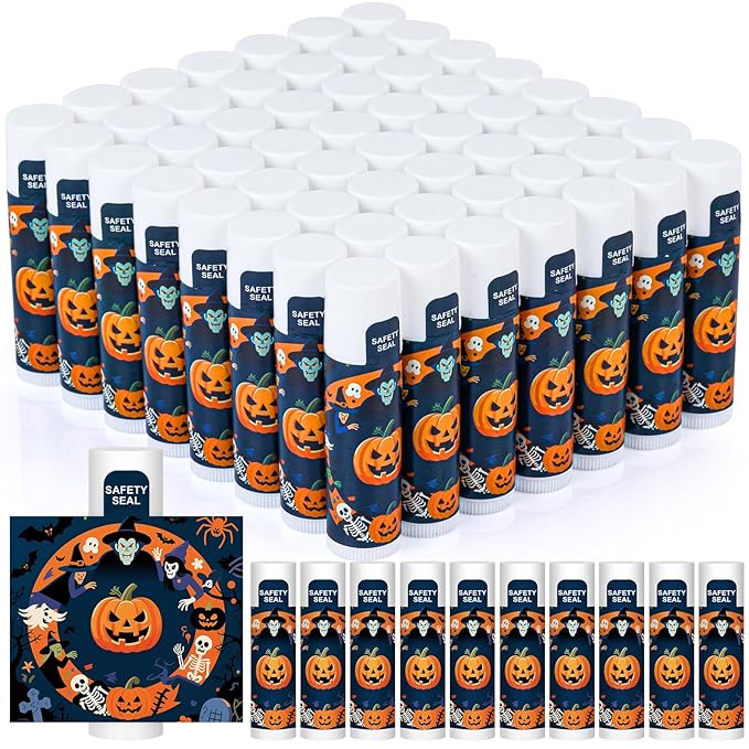 DMSKY 60 Pcs Halloween Lip Balm, Halloween Party Favors Bulk, Halloween Goodie Bags Fillers for Boys Girls