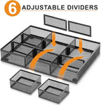 Marbrasse 3 Packs Desk Drawer Organizers, Metal Mesh Dividers Desk Drawer Organizer Tray with 9 Adjustable Compartments, Pen Organizer for Drawer Tray Box Accessories for Desktop,Kitchen, Makeup