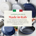 Deco 9.5” Nonstick Frying Pan Skillet, Made in Italy, Diamond Ceramic PFAS-Free, Dishwasher & Metal Utensil Safe, Durable Gloss Enamel Finish, Stay-Cool Handle, High Walls-Extra Room, Blue