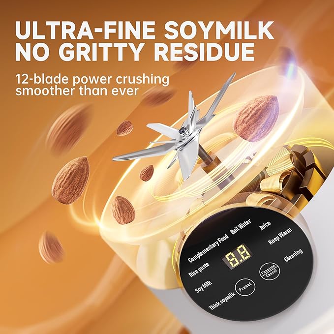 Nut Milk Maker Machine, Automatic Nut Milk Maker Almond Homemade Milk, Plant-Based Milk Almond Milk Maker, 40oz Soy Milk Maker Delay Start/Self Clean/Boil Water/Keep Warm (White)