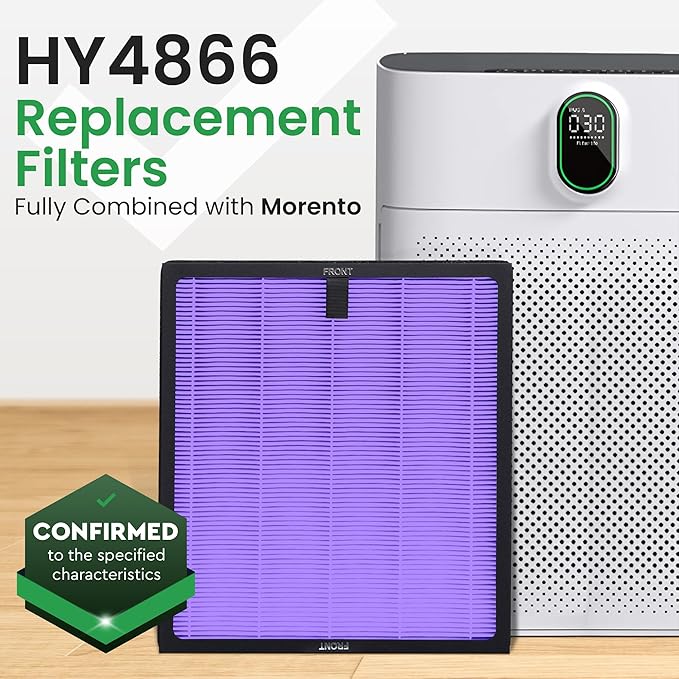 4 Pack Purple HY4866 Replacement Filters – Compatible with MORENTO, WESTHEY, YIOU M1 Air Purifiers – Multi-Layer True HEPA, 4-Stage Filtration, Extended Filter Supply for Home Use