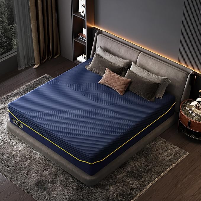 14 Inch King Mattress Memory Foam Medium with Green Tea Cooling Gel, CertiPUR-US Certified, Breathable & Supportive Mattress in a Box, Navy Blue