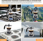 Clear Plastic Moka Pot 6 Cup 300ml Stainless Steel Coffee Maker Uncoated Stovetop Espresso Coffeemaker Italian Classic Style Brewing Greca Cafe Mocha Machine for Cafeteras Camping Travel Home Use