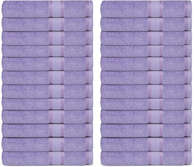 Casa Lino Face Towels & Body Wash Cloths for Showering - 100% Cotton Wash Cloths for Bathroom - Highly Absorbent & Quick Drying Washcloth Set - Cotton Washcloths 24 Pack (12" x 12") - (Purple)