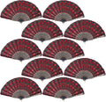 QIRMIZI 10 Pack Fabric Folding Handheld Fans, Perfect for Weddings, Parties, and Dancing,Red