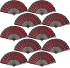 QIRMIZI 10 Pack Fabric Folding Handheld Fans, Perfect for Weddings, Parties, and Dancing,Red