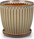 Oairse Ceramic Pots for Indoor Plants, 7.8 inch Pots for Plants Brown Planters with Drainage Holes and Saucers Texture Ceramic Planters Indoor Outdoor for Succulent