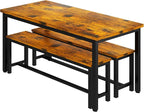 AWQM Dining Table Set with Two Benches, Kitchen Table Set for 4-6 Persons, Kitchen Table of 47.2x28.7x28.7 inches, Benches of 40.5x11.0x17.7 inches, Rustic Brown