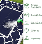 GENIMO 4' x 6' Outdoor Rug Waterproof for Patio Decor, Foldable Reversible Plastic Straw Area Rugs Mat for Camper, Outside Carpet for Rv, Deck, Porch, Picnic, Beach, Balcony, Blue & White