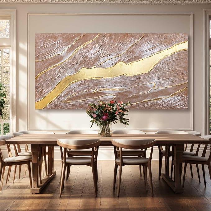 VAYIMDH Abstract Large Canvas Wall Art Line Wall Pictures Pink and Gold Wall Print 29"x58" Artwork for Living Room Dining Room Area