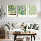 FASWQ Framed Monet Van Gogh William Morris Wall Art, Grass Botanical Wall Decor, Mid Century Impressionist Canvas Paintings, Modern Green Landscape Poster Print for Living Room Bedroom 16"x24"x3