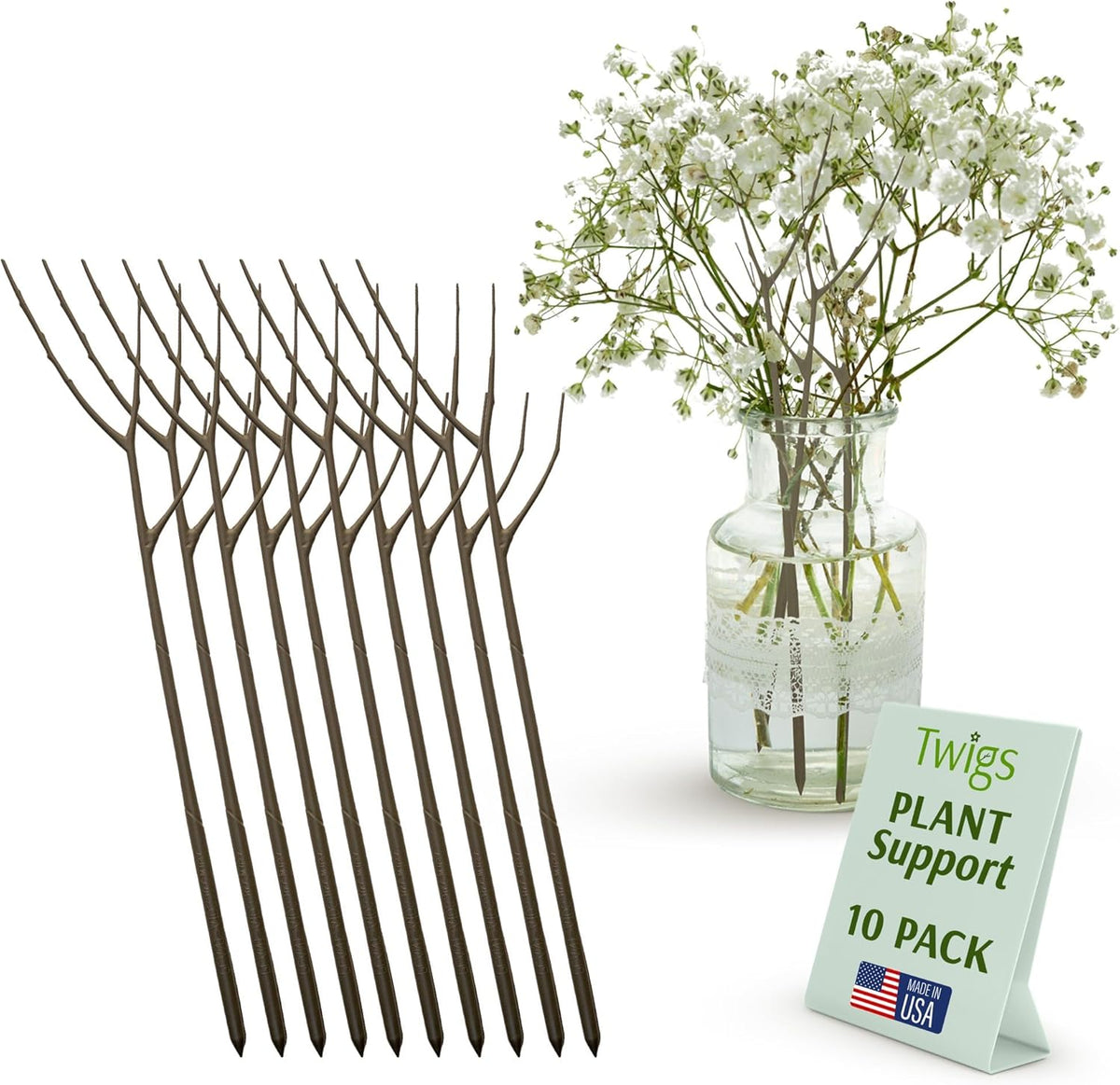 Plant Support Stakes, Stem Holder Structures for Indoor & Outdoor Use, Garden Accessories for Climbing & Potted Plants, Trellis Alternative - Moonstone, 10 Pack, 22" L, Original