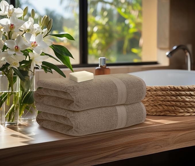 Avalon Towels Luxury 8 Piece Towels Set, 2 Bath Towels, 2 Hand Towels and 4 Washcloths, 600 GSM 100% Ring Spun Cotton Highly Absorbent Bathroom Towel Set, Ideal for Hotel, Spa and Gym (Beige)
