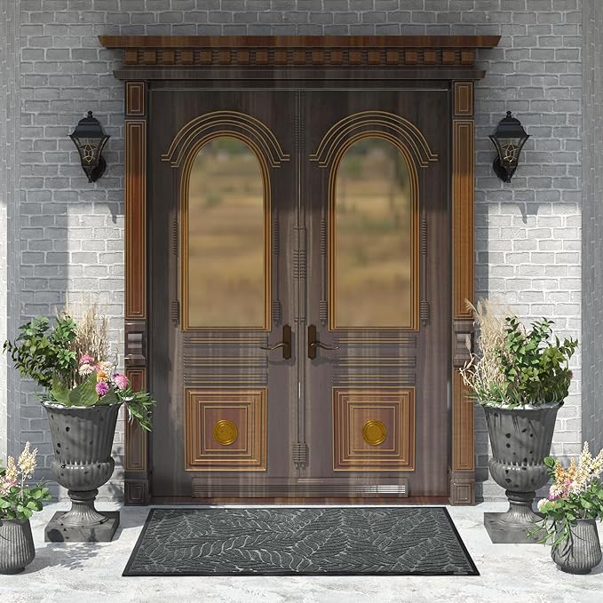 Yimobra Front Door Mat Outdoor Indoor, 60x36 All-Season Waterproof Welcome Mat, Non-Slip Patio Porch Doormat, Low Profile, Fade Resistant, Grey