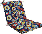 Magpie Fabrics Indoor Outdoor Tufted High Back Chair Cushion Set of 2, Waterproof All-Weather Deep Seating Rocking Chair Patio Chaise Lounge Sun Lounger Chair Cushions(Floral Navy)