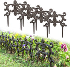 Sungmor Decorative Cast Iron Flower Bed Edging for Landscaping, 4PC Heavy Duty & Sturdy Low Garden Fence, 9.4" Tall Small Picket Fence, Pretty Vintage Lawn Edge Barrier, Outdoor Yard Decor Stakes