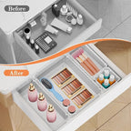 25 PCS Plastic Drawer Organizer Set, 4-Size Versatile Organizer Trays & storage Bins for Makeup, Jewelry, and Gadgets in Bathroom, Bedroom and Office,Clear White